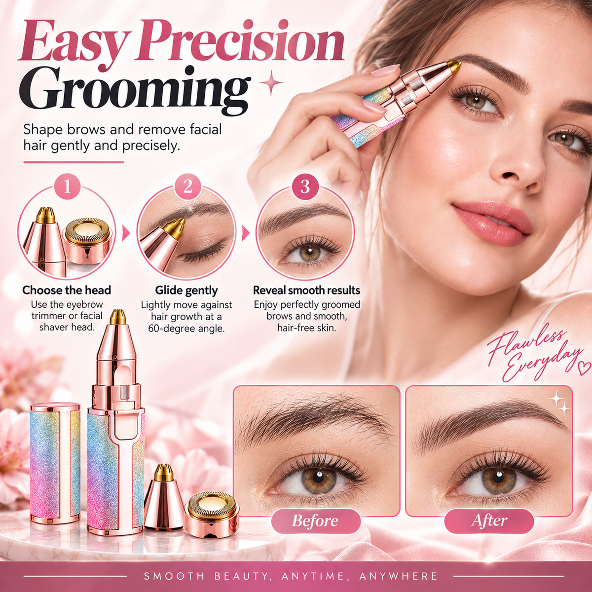2-in-1 Flawless Facial & Eyebrow Hair Remover | Precision Trimmer